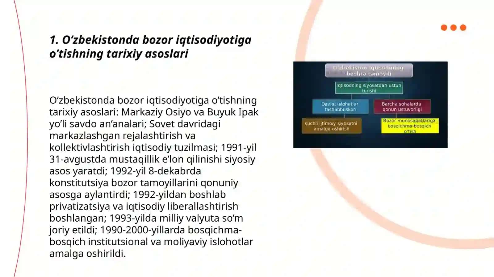 O’zbekistonda bozor iqtisodiyotiga o’tishning tamoyillari va xususyatlari 3