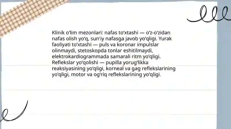 Klinik, biologik va sosial oʻlimni klinik belgilari va diagnostikasi 3
