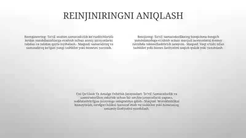 Reinjiniring, Uni Qo‘Llash Va Amalga Oshirish Jarayonlari, Maqsadi Va Vazifalari 3