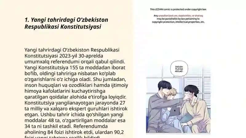 Yangi Tahrirdagi Oʻzbekiston Respublikasi Konstitutsiyasining umumxalq tomonidan qabul qilinishi (2023 y.30 aprel)va uning mazmuni 3
