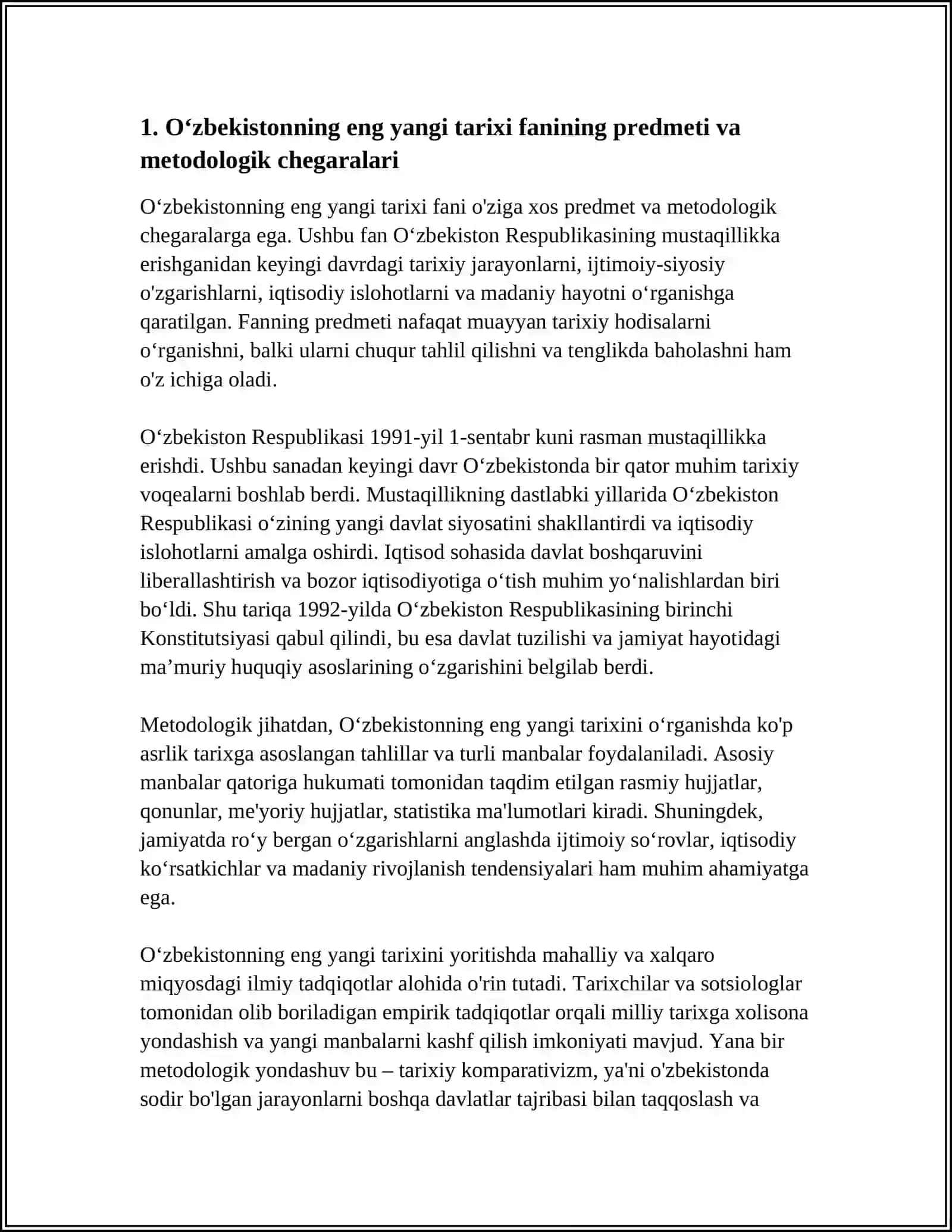 UZBEKISTONNING ENG YANGI NTARIXI UQUV FANINING PREDMETI MAQSADI VA VAZIFALARI NAZARIY METODOLOGIK TAMOYILLARI 3