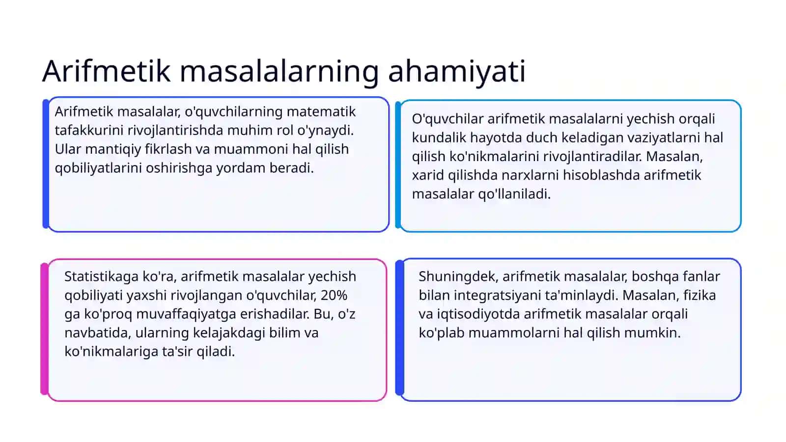 Metodika: Arifmetik masalalar yechishga o'rgatish metodikasi 3