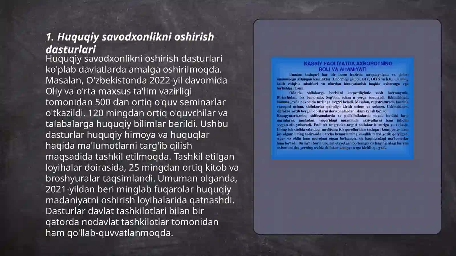 Jamiyatimiz huquqiy savodxonligini oshirishda bajarilayotgan islohotlar 3