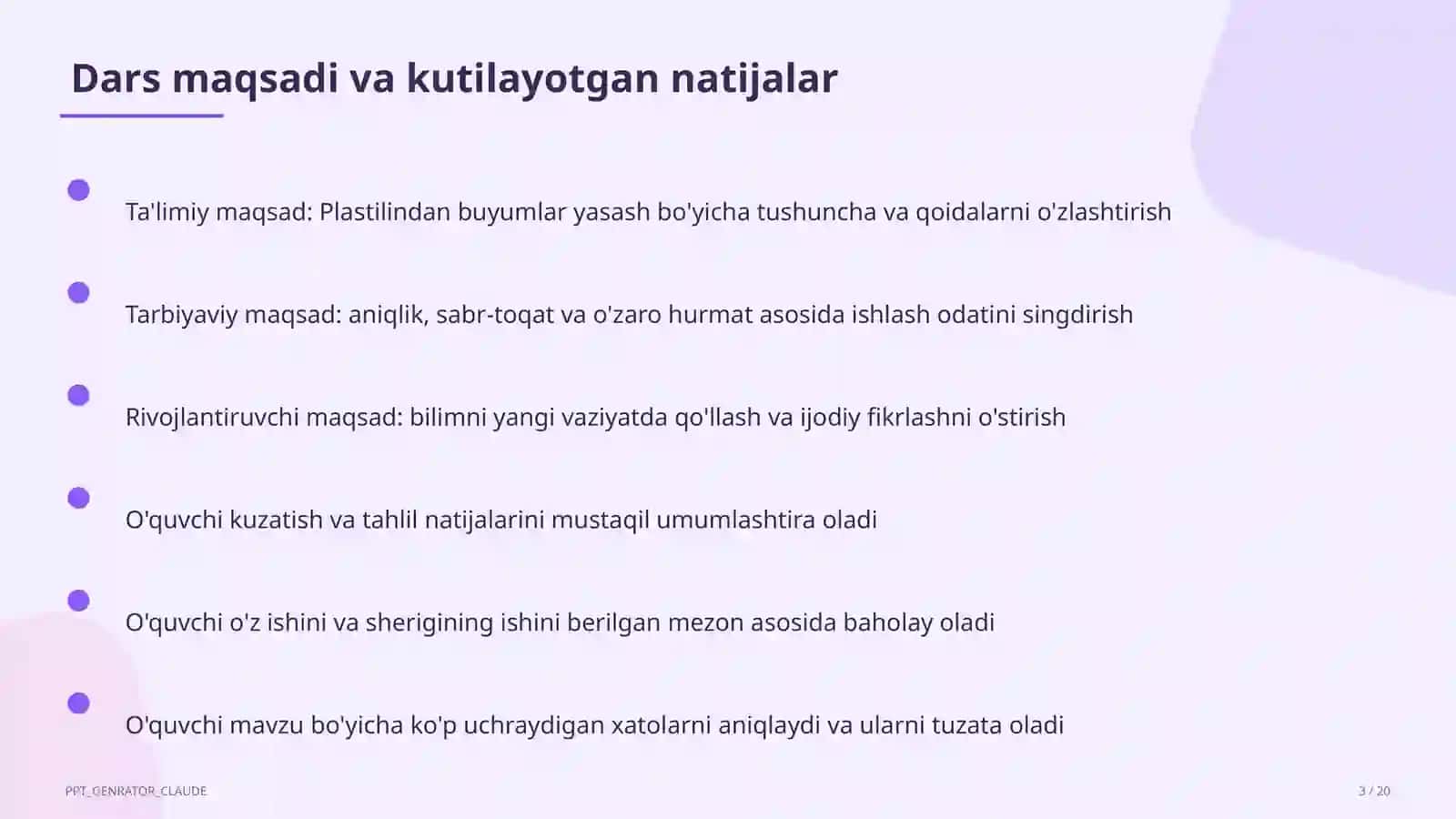 Plastilindan buyumlar yasash (1-sinf) 3