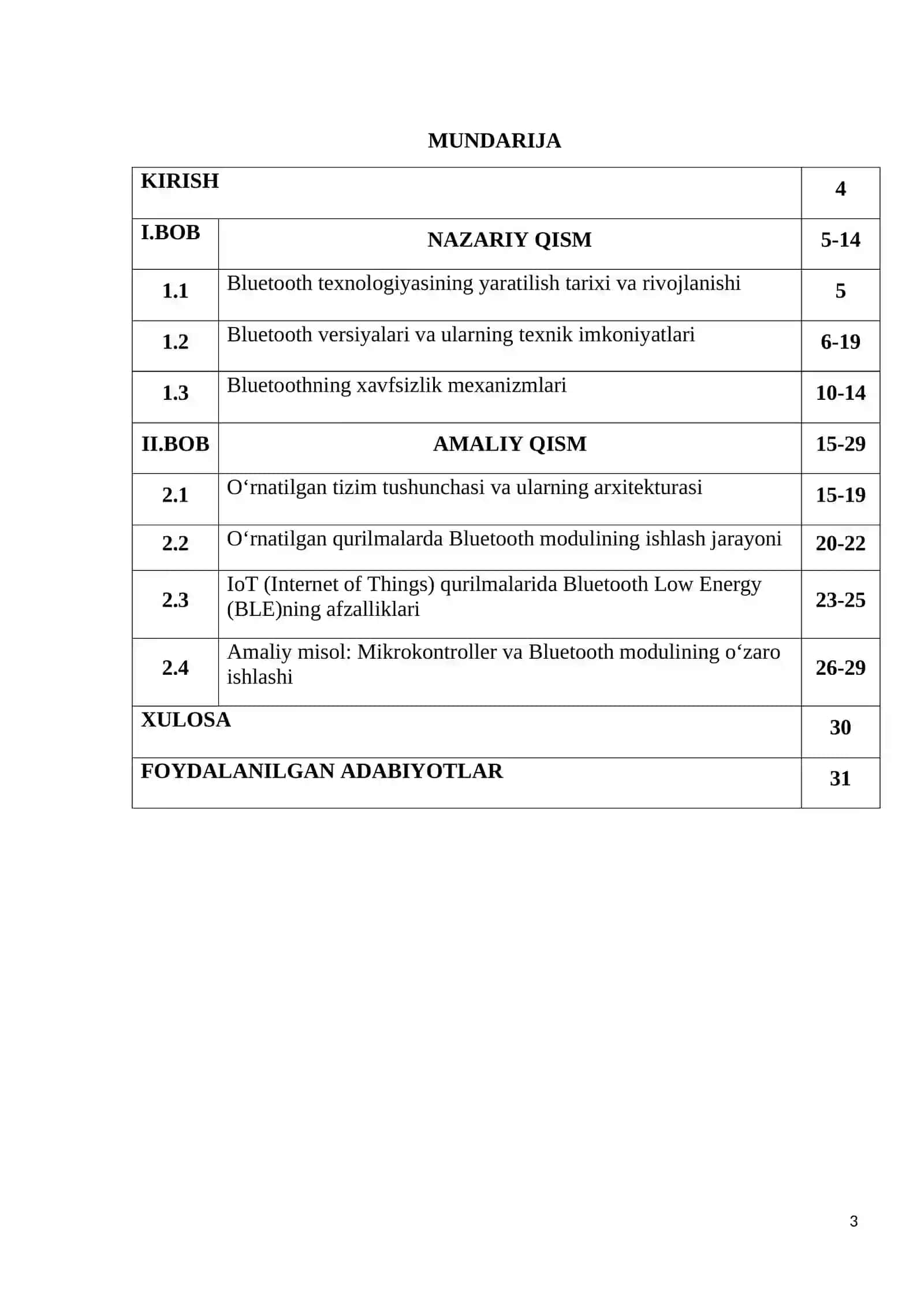 KURS ISHI: “O‘rnatilgan tizimlarda Bluetooth texnologiyasi” 3