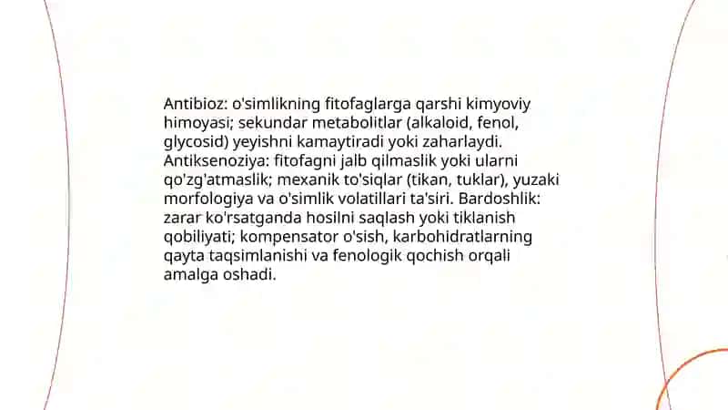 O'simliklarning fitofaglarga Chidamliligi 3
