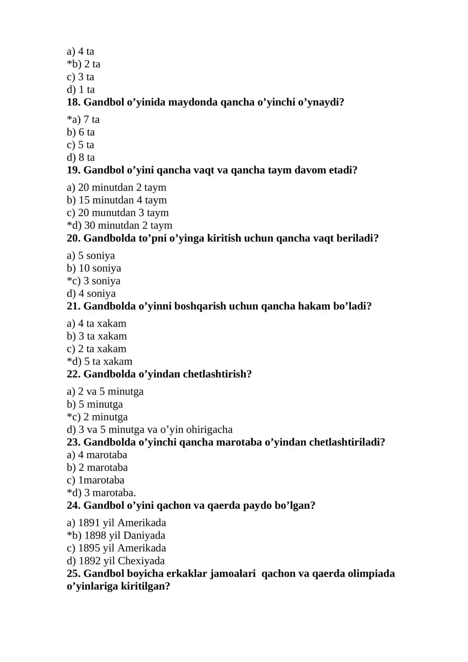 «GANDBOL» FANIDAN  TЕST SAVОLLARI 3