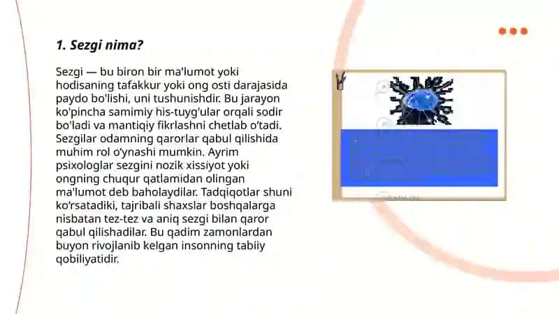 Sezgi haqida umumiy tushuncha sezgining nevrofiziologik xususiyatlari 3
