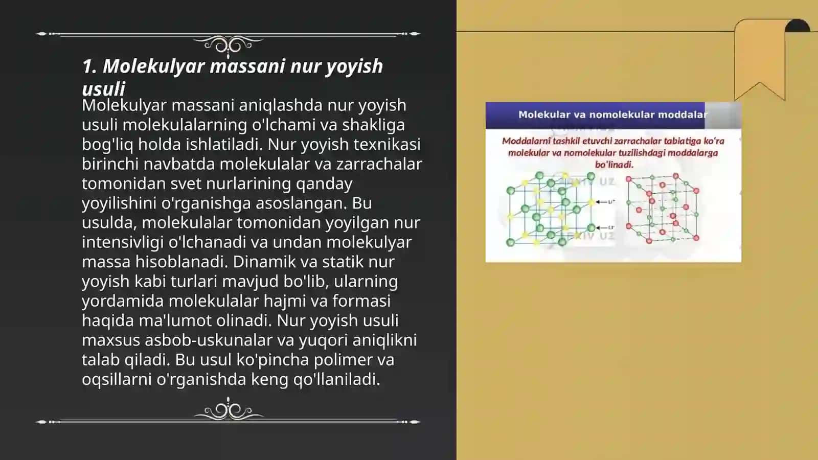 Molekulyar massani nur yoyish usuli yordamida aniqlash 3