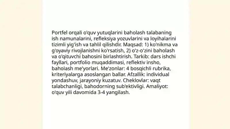 Portfel orqali o'quv yutuqlarini baholash 3