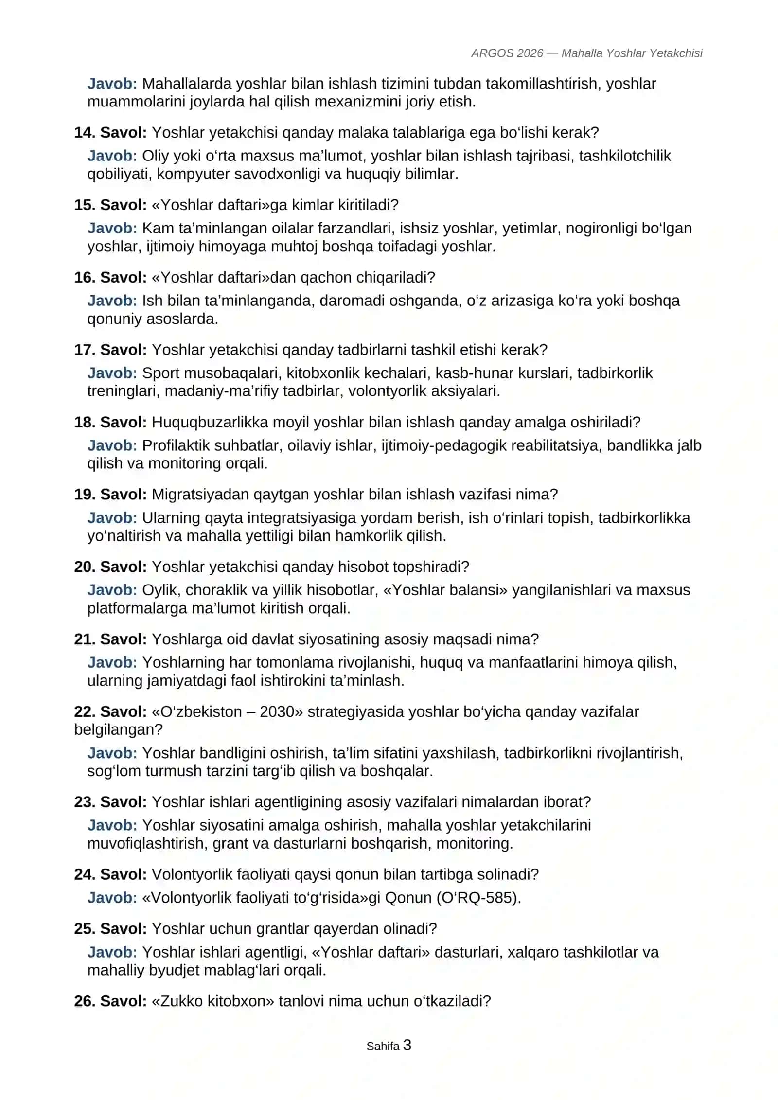 ARGOS 2026 Mahalla yoshlar yetakchisi savollar va javoblar 3