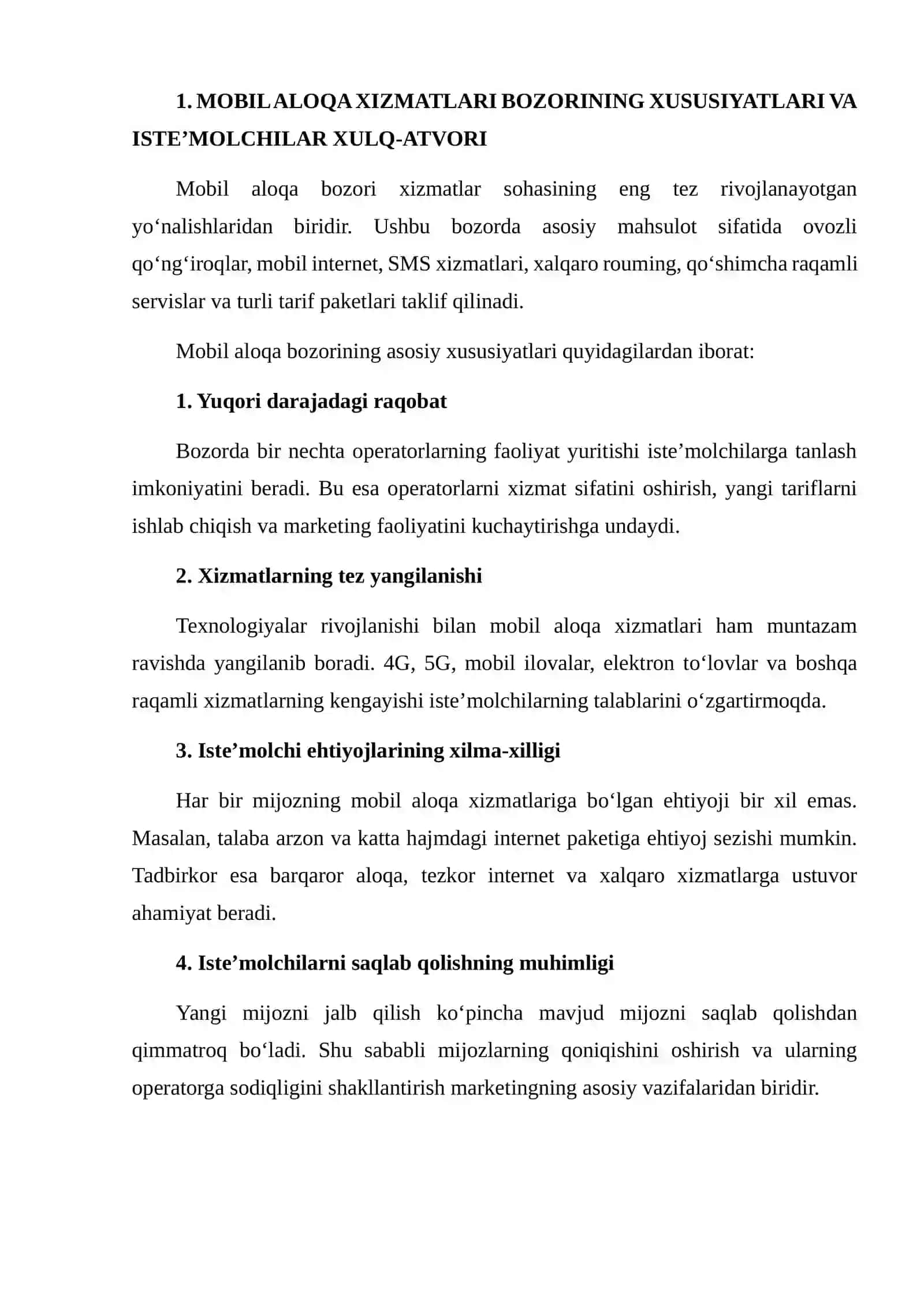 Mobil Aloqa Xizmatlari Iste’molchisining Ideal Profilini Yaratish va Unga Mos Marketing Strategiyasini Ishlab Chiqish 3