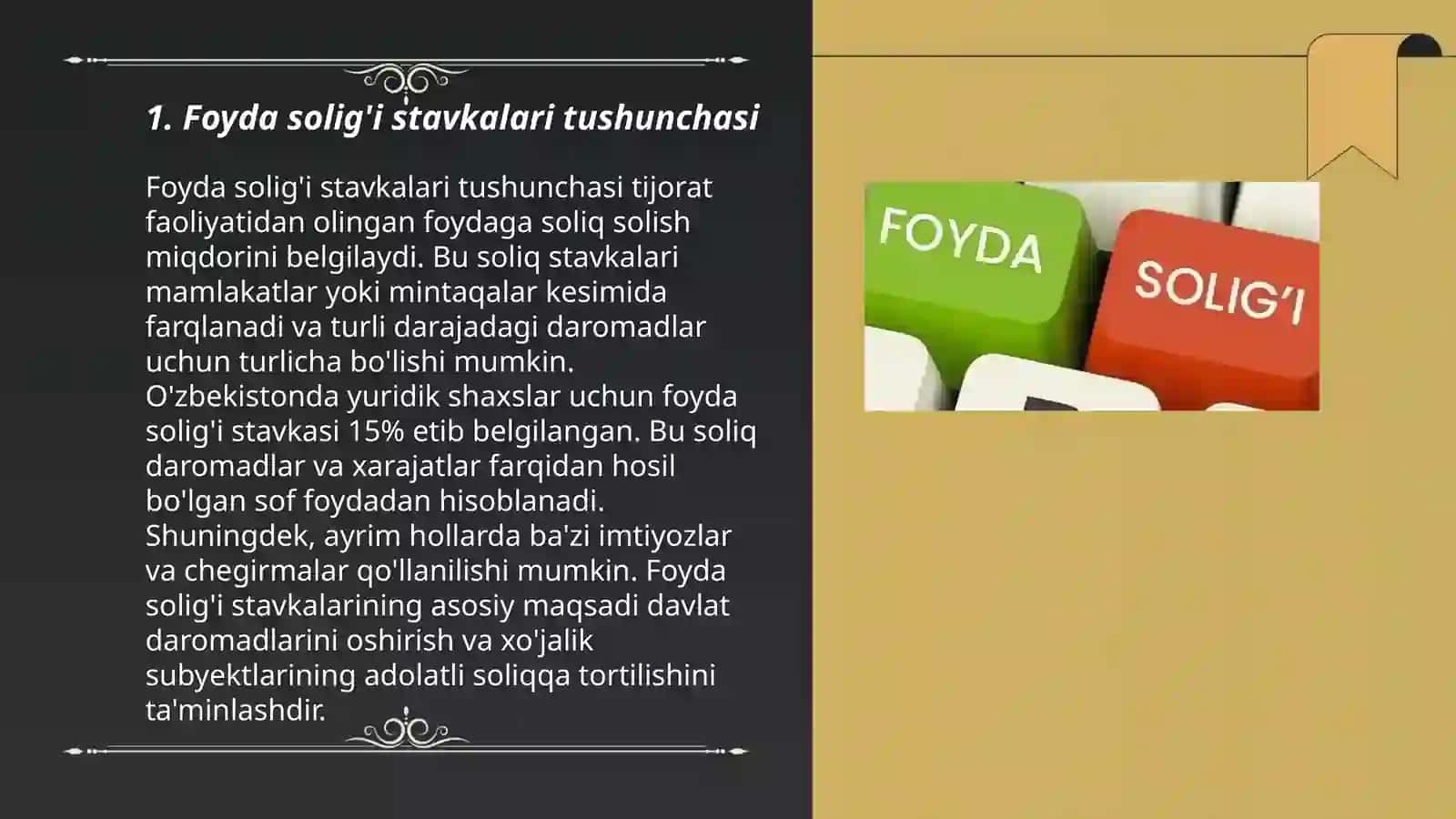 Foyda solig'i stavkalari soliqni hisoblab chiqarish va to'lash 3