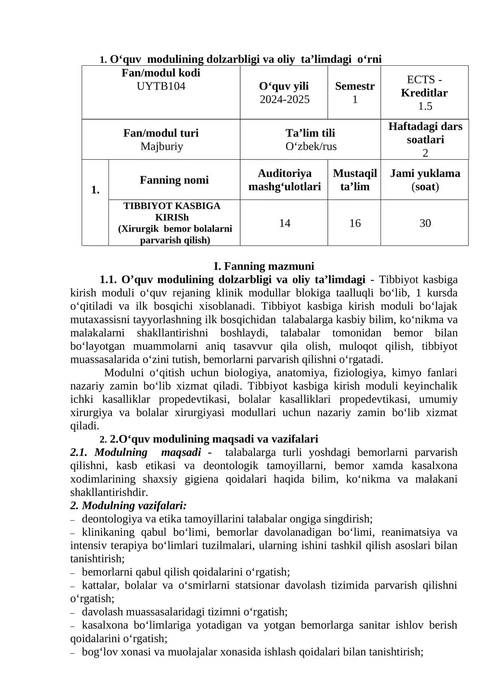 BOLALAR XIRURGIYASI va NEYROXIRURGIYASI KAFEDRASI MODUL DASTURI 3