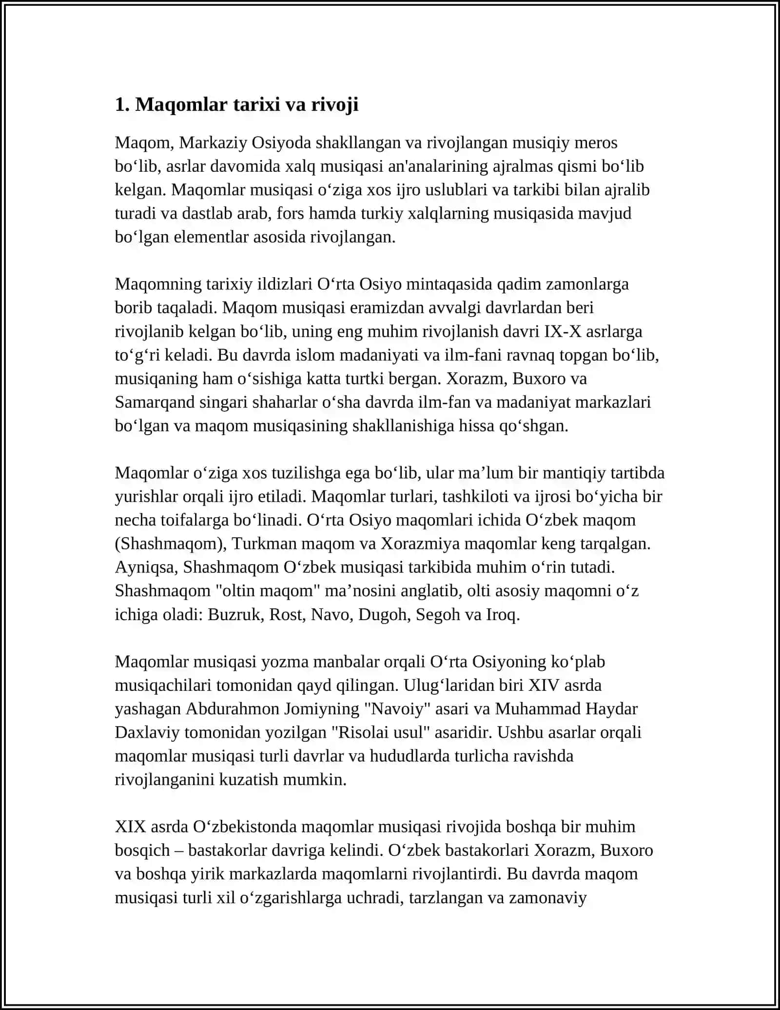 XORAZM MAQOMLARI TURKUMIDAN ASARLAR TINGLASH VA TAHLIL QILISH 3