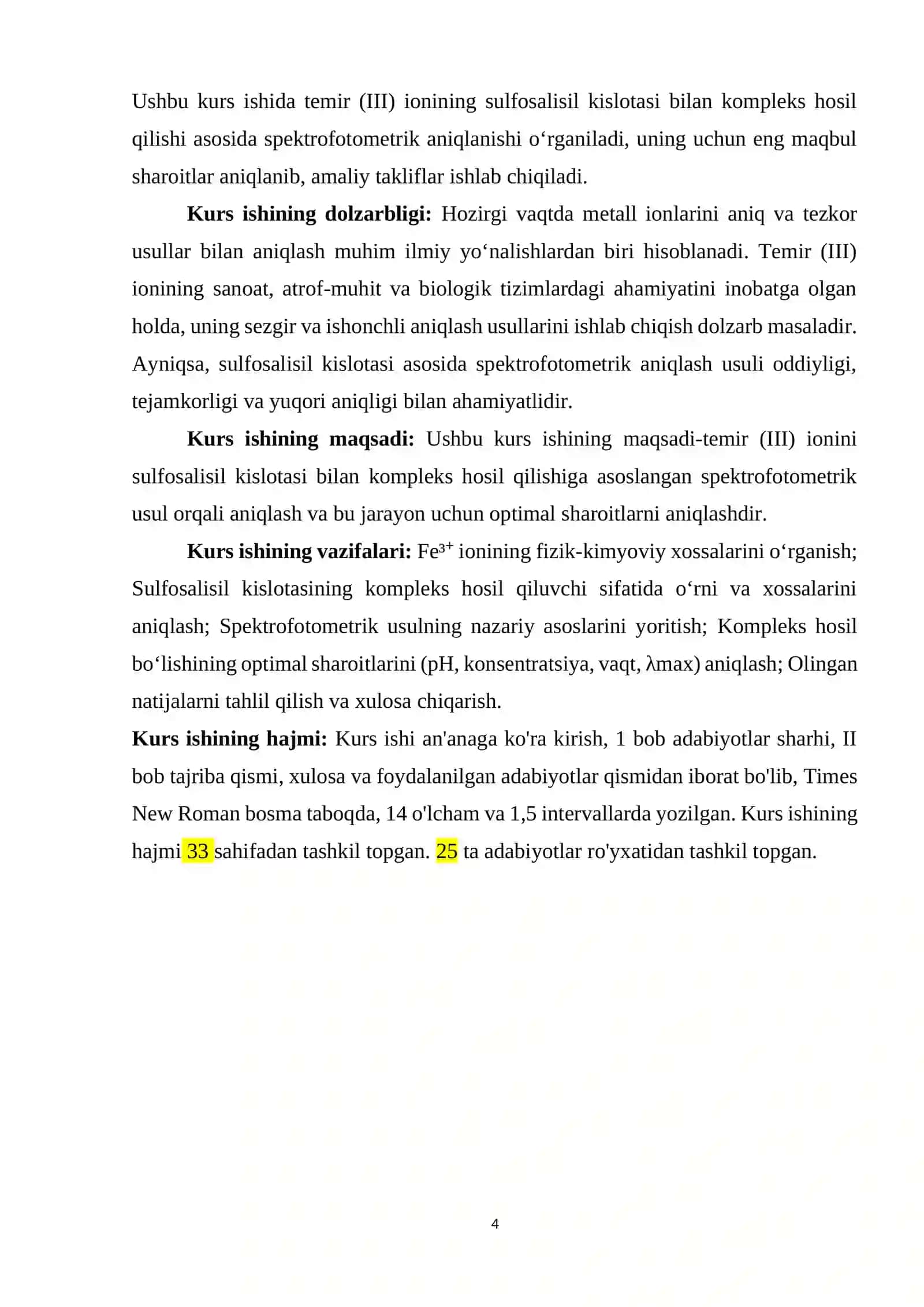 Fe ³⁺ ionini sulfosalisil kislotasi bilan spektrofotometrik usulda aniqlashning optimal sharoitlarini oʻrganish 3