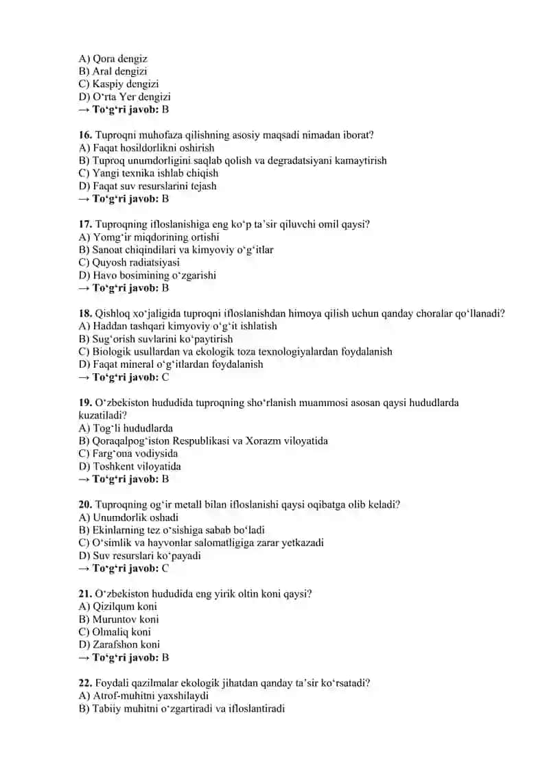 Qurulish ekologiyasi fanidan yakuniy test savollari 3