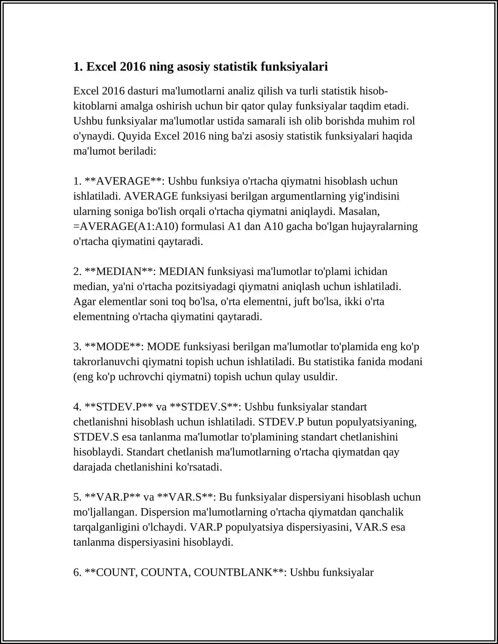 MS EXCELL-2016 DASTURINING STATISTIK TAHLILLAR QILISH VA YECHIMLAR QIDIRISH FUNKSIYALARIDAN QISHLOQ XO’JALIGI ISHLAB CHIQARISHIDA FOYDALANISH 3