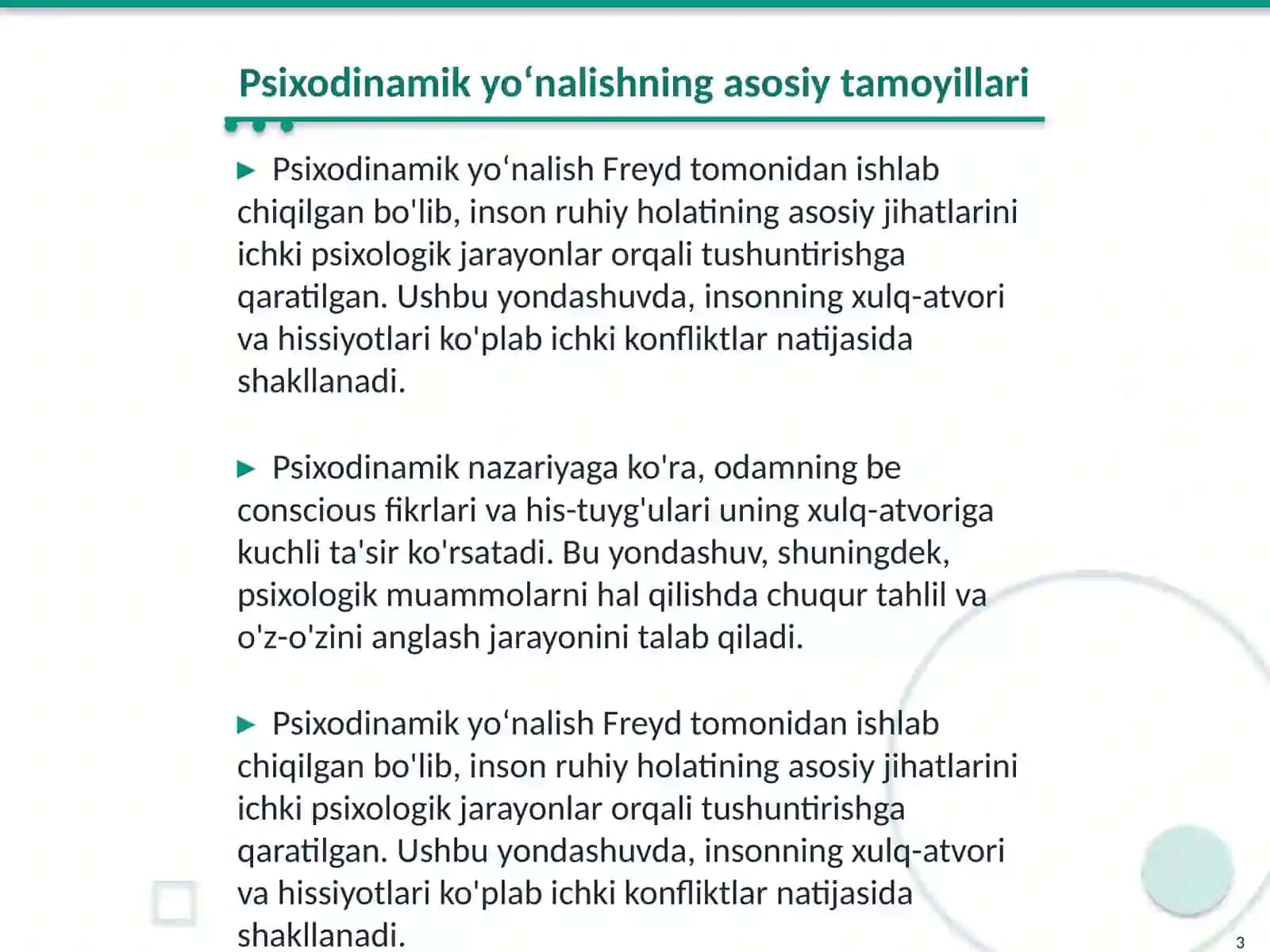 Psixodinamik yoʻnalish 3