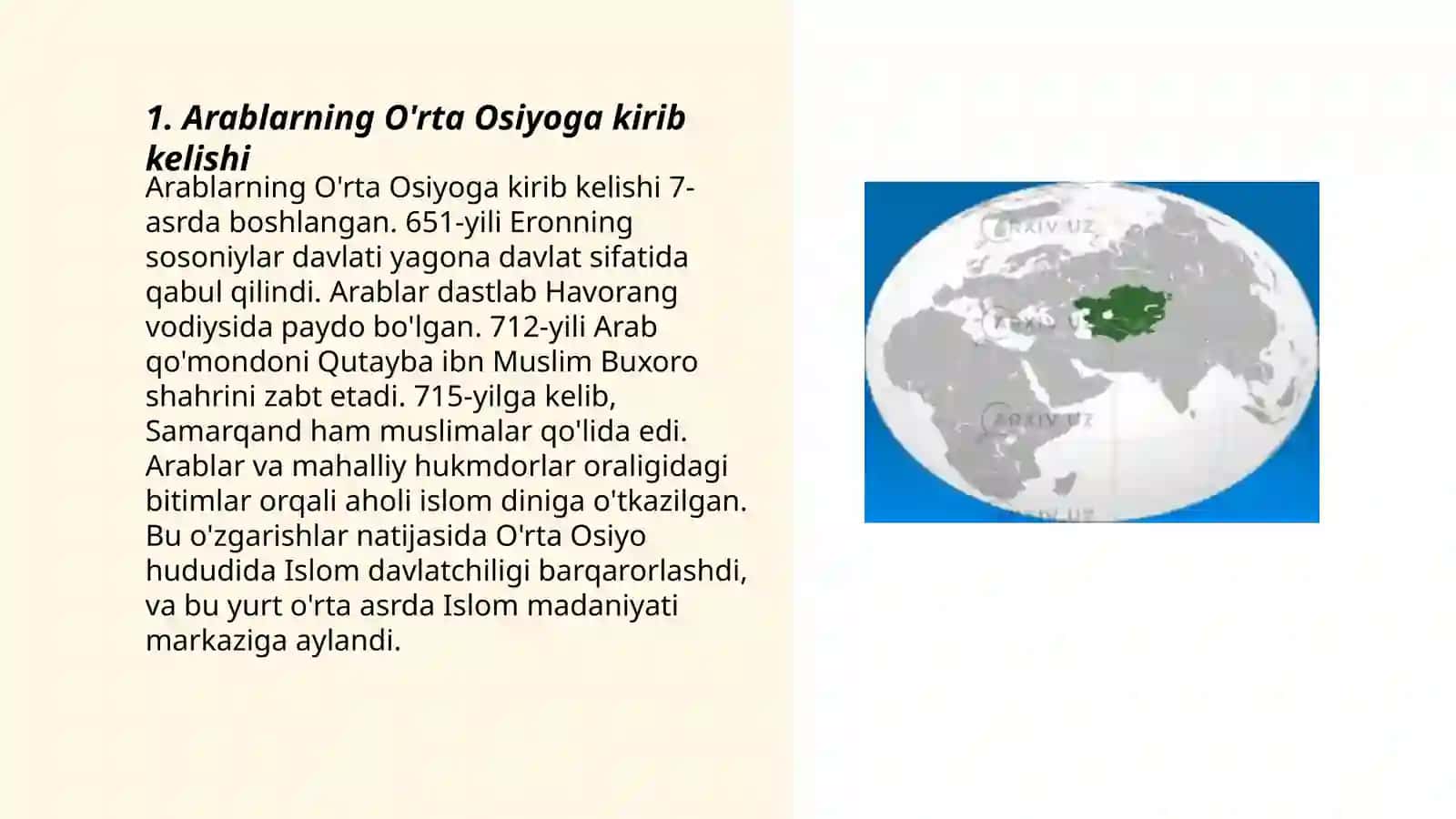 Arablarning O'rta osiyoning istilo qilishi 3