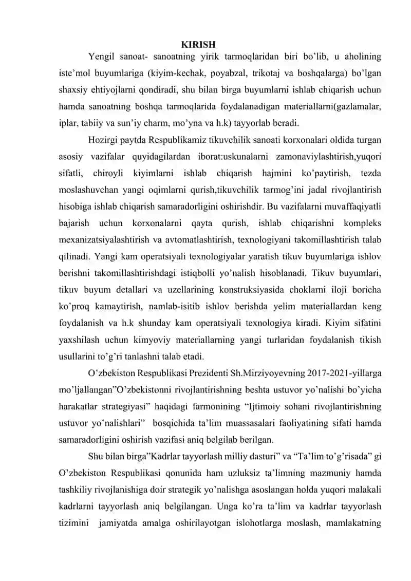 ERKAKLAR KO’YLAGINI ISHLAB CHIQARISH TEXNOLOGIK JARAYONINI LOYIHALASH 3