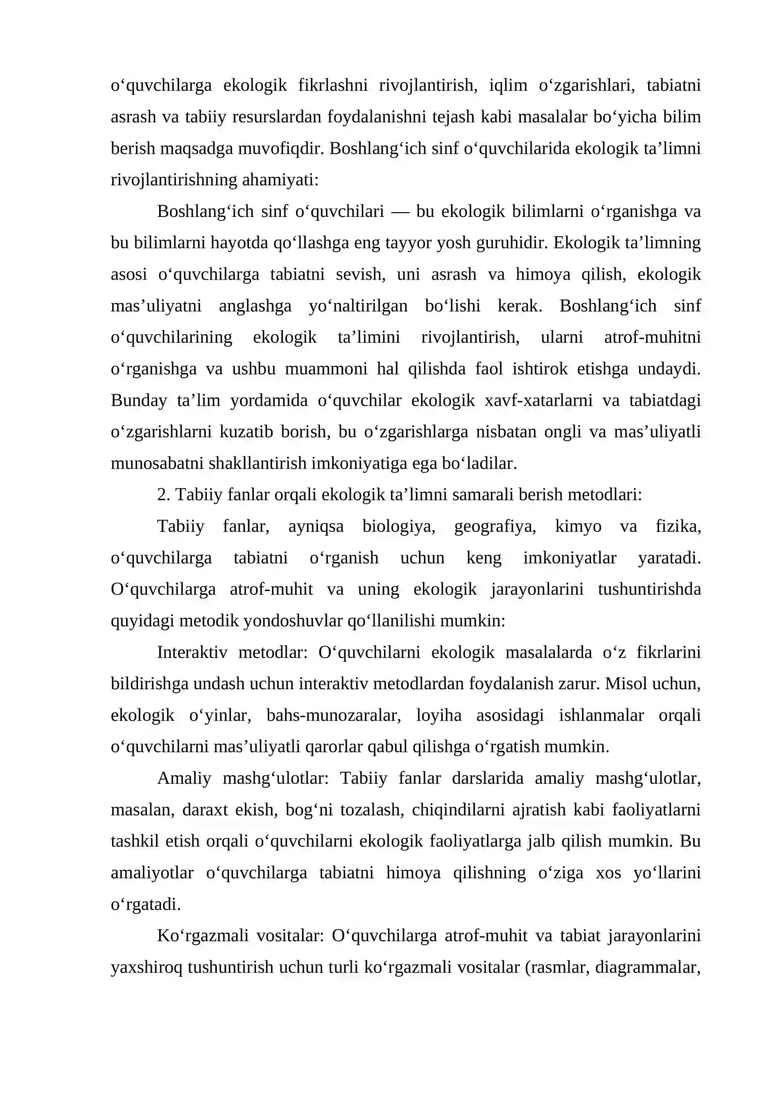 Boshlang‘ich sinf o‘quvchilarini ekologik ta’lim bilan tanishtirish: Tabiiy fanlar fani orqali atrof-muhitni himoya qilish 3