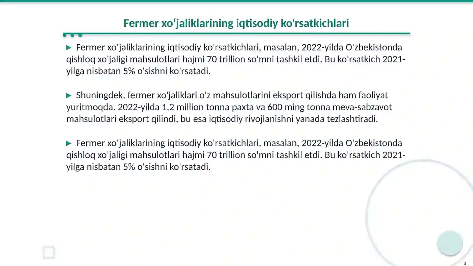 Fermer xoʻjaliklarining iqtisodiy rivojlanish koʻrsatkichlarini modellashtirish 3