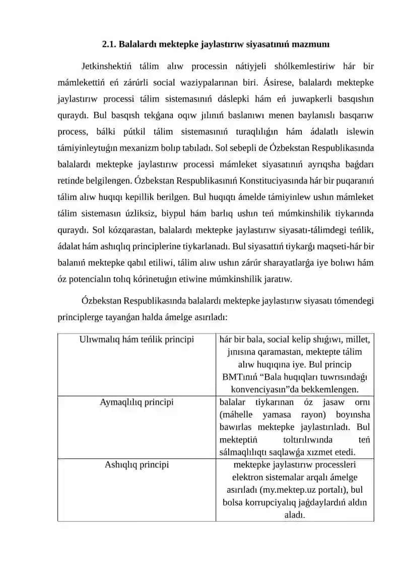 Mektepke shekem jastaģı balalar rawajlanıwına qoyılatuģın mámleket talapları 3