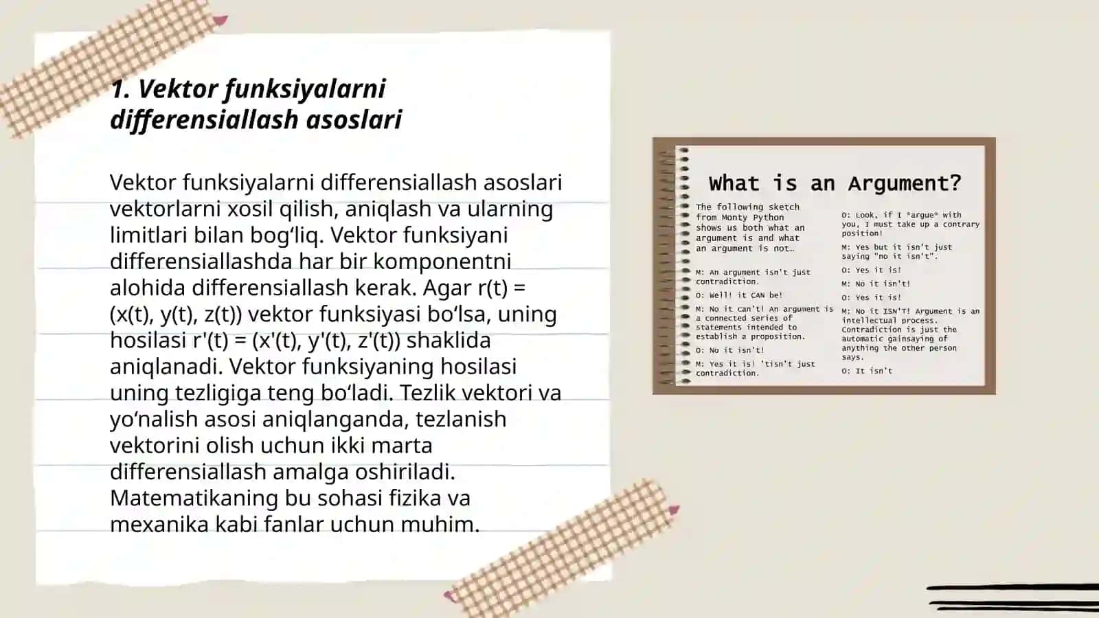 Vektor funksiyalarni differensiallash asoslari 3