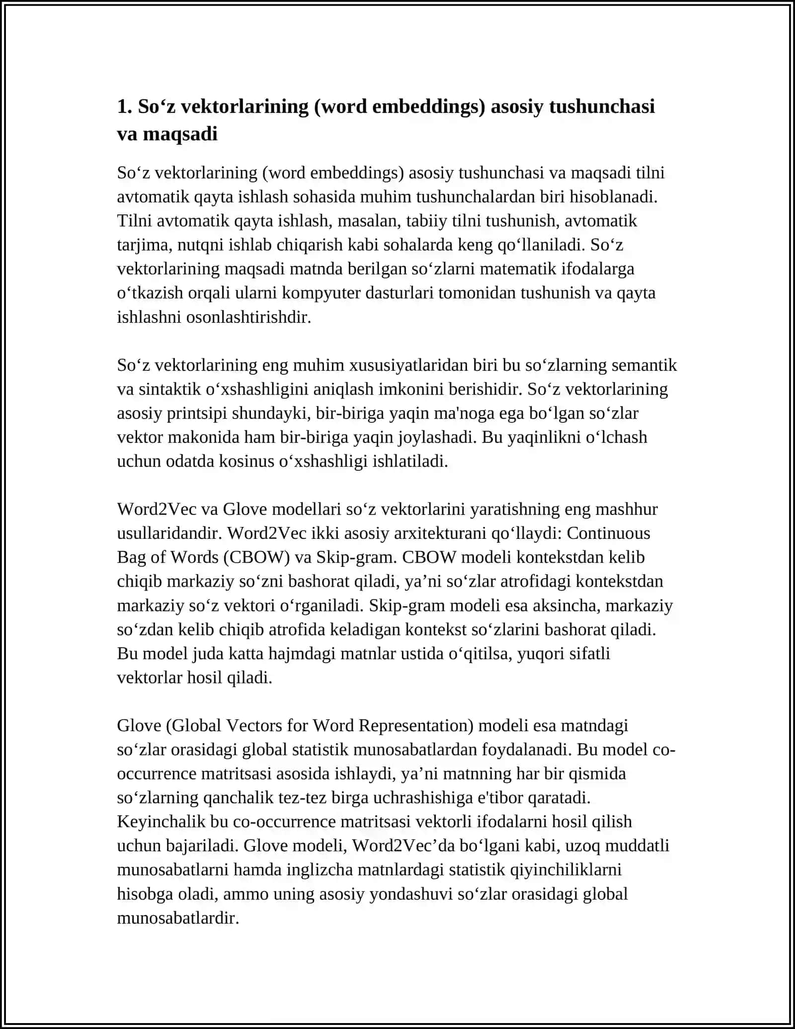 SO’ZLARNING VEKTORLI IFODALARI (WORD EMBEDDINGS) WORD2VEC VA GLOVE MODELLARINING FARQI 3