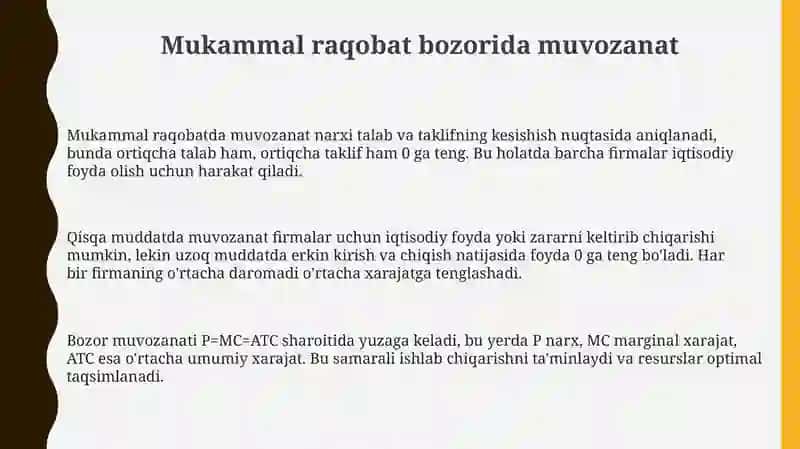 Mukammal raqobatlashgan bozorda qisqa va uzoq muddatli faoliyatning tahlili 3
