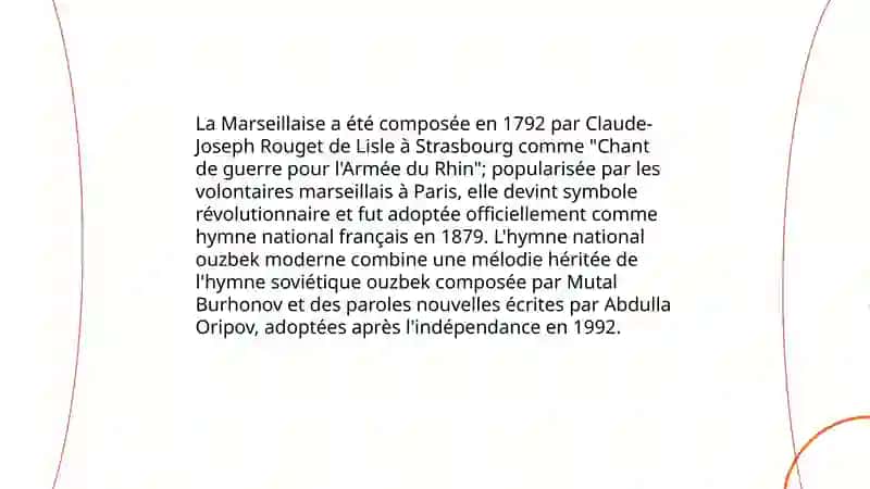 Les hymnes nationaux de lʼOzbekistan et de la France 3