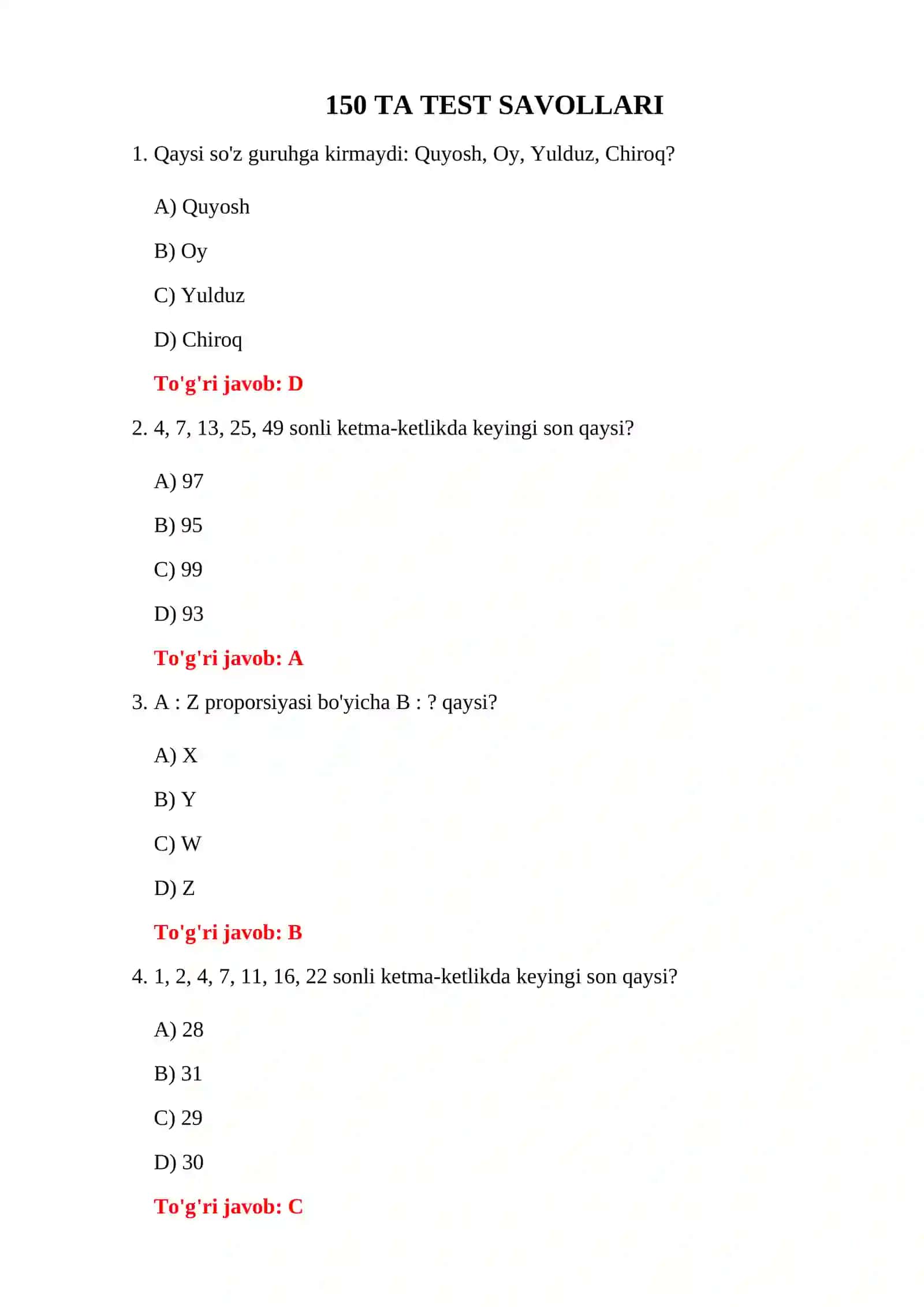 BOJXONA IQ MANTIQIY TESTLARI 3