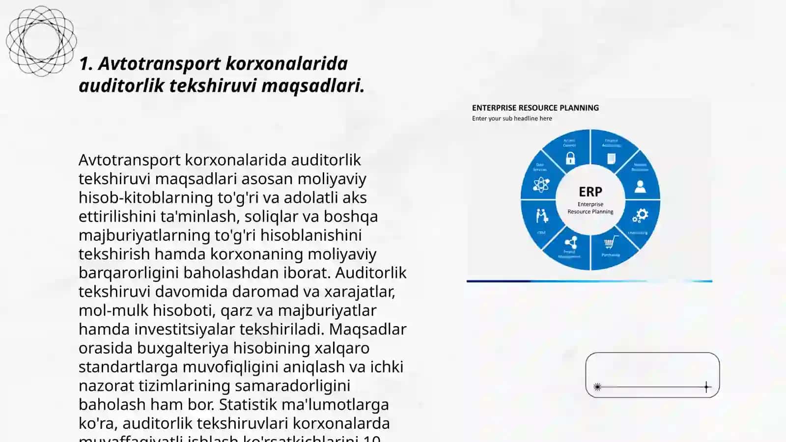 Avtotransport korxonalarida auditorlik tekshiruvini rejalashtirish va ichki nazoratni baholash 3