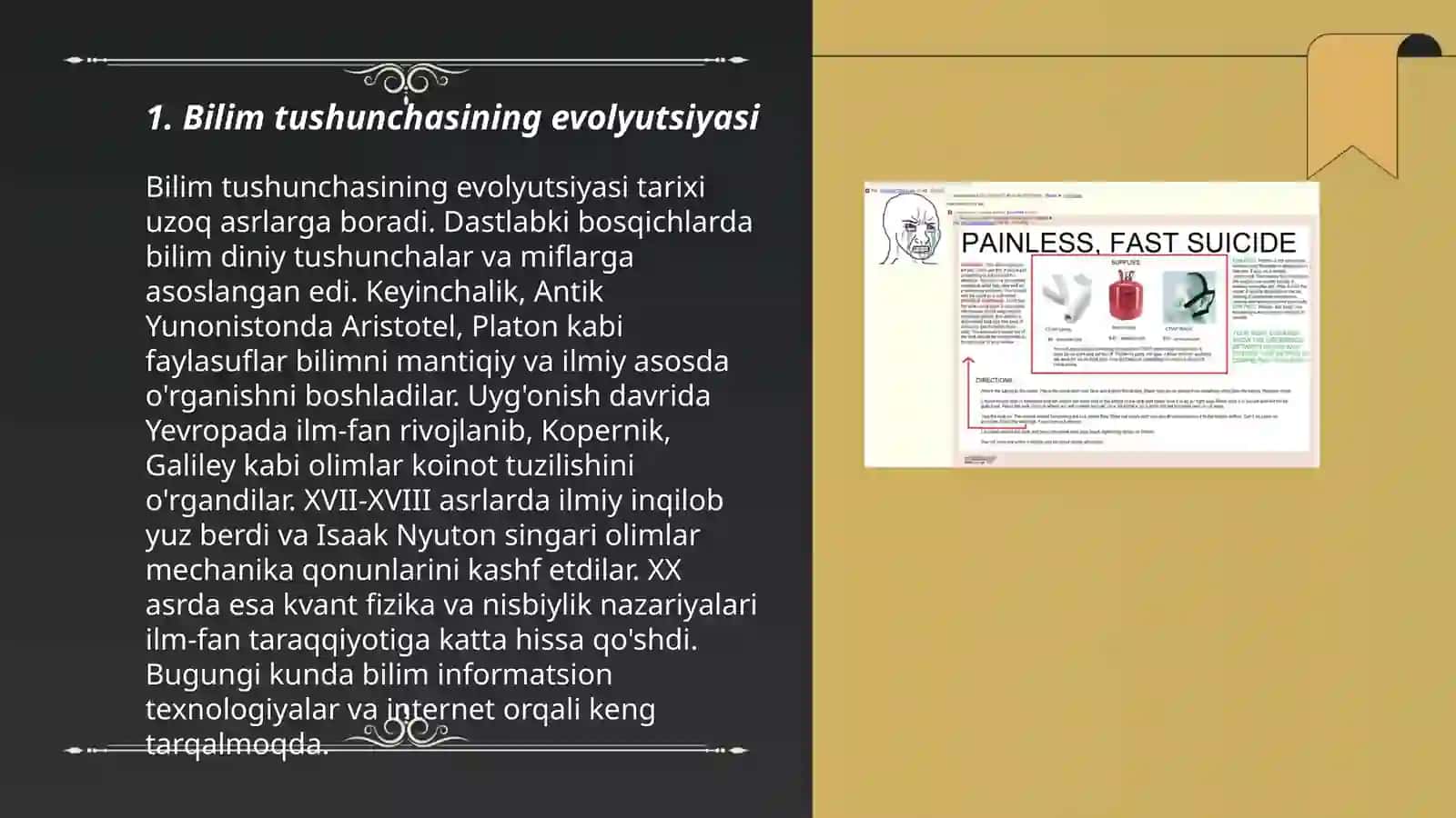 Tadqiqotlar usulida TURLI OLIMLARNING TUSHUNCHALAR HAQIDAGI FIKRLARINI SOLISHTIRING BILIM, KOGNITIV JARAYON, ILMIY TADQIQOT 3