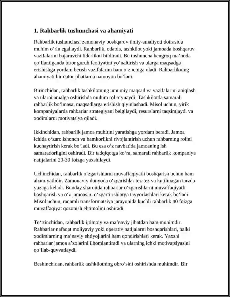 REFERAT Mavzu: RAHBAR MEHNATI, VAZIFALARI VA UNI TASHKIL ETISH. 3