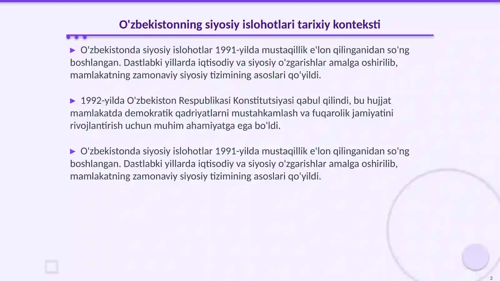 O'zbekistonda demokratik fuqoralik jamiyati asoslarining shakllanishi amalga oshirilgan siyosiy islohatlar 3