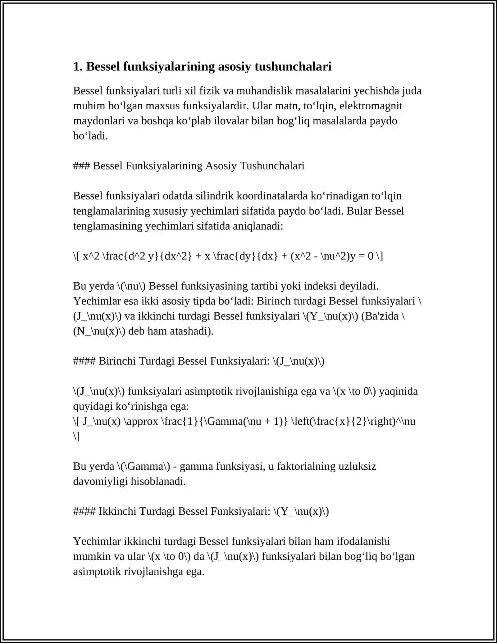 MODIFICIRLANGAN BESSEL FUNKCIYALARI VA ULARNING AYRIM TADBIQLARI 3