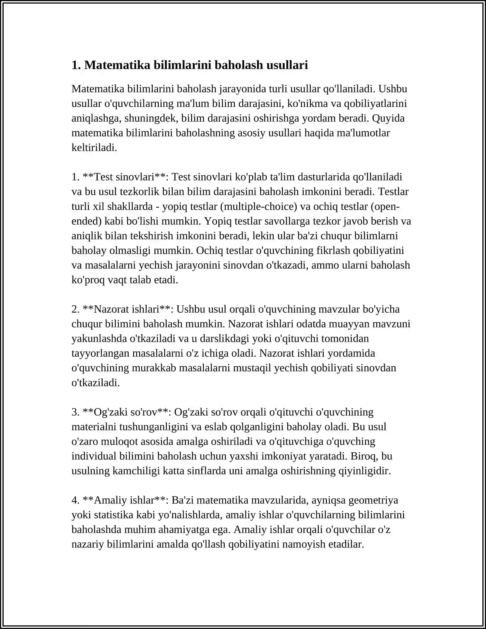 Matematika bilimlarini baholash usullari 3