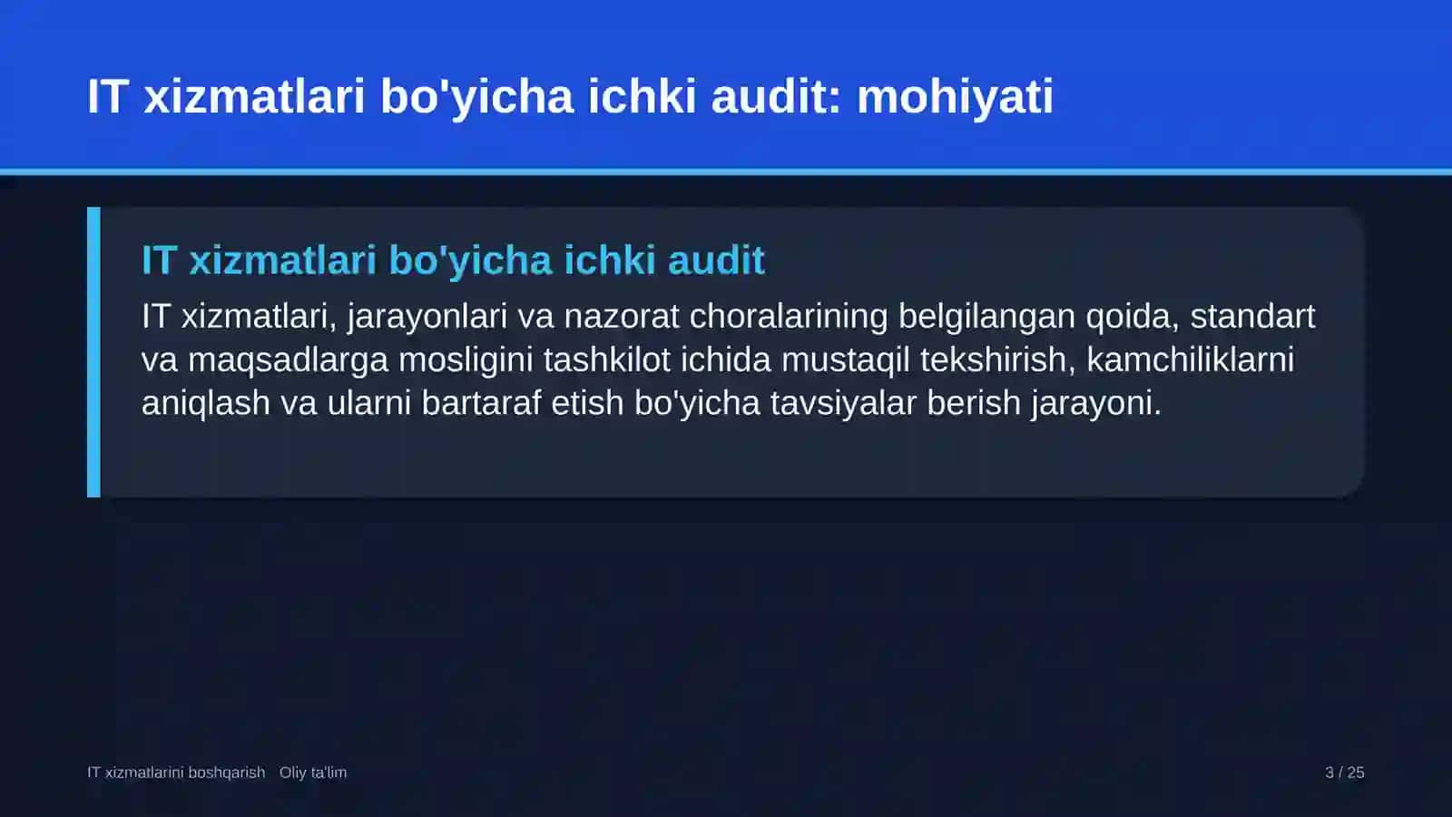 sport maktablarida axborot texnologiyalari xizmatlari bo'yicha ichki auditni o'tkazish 9658 3