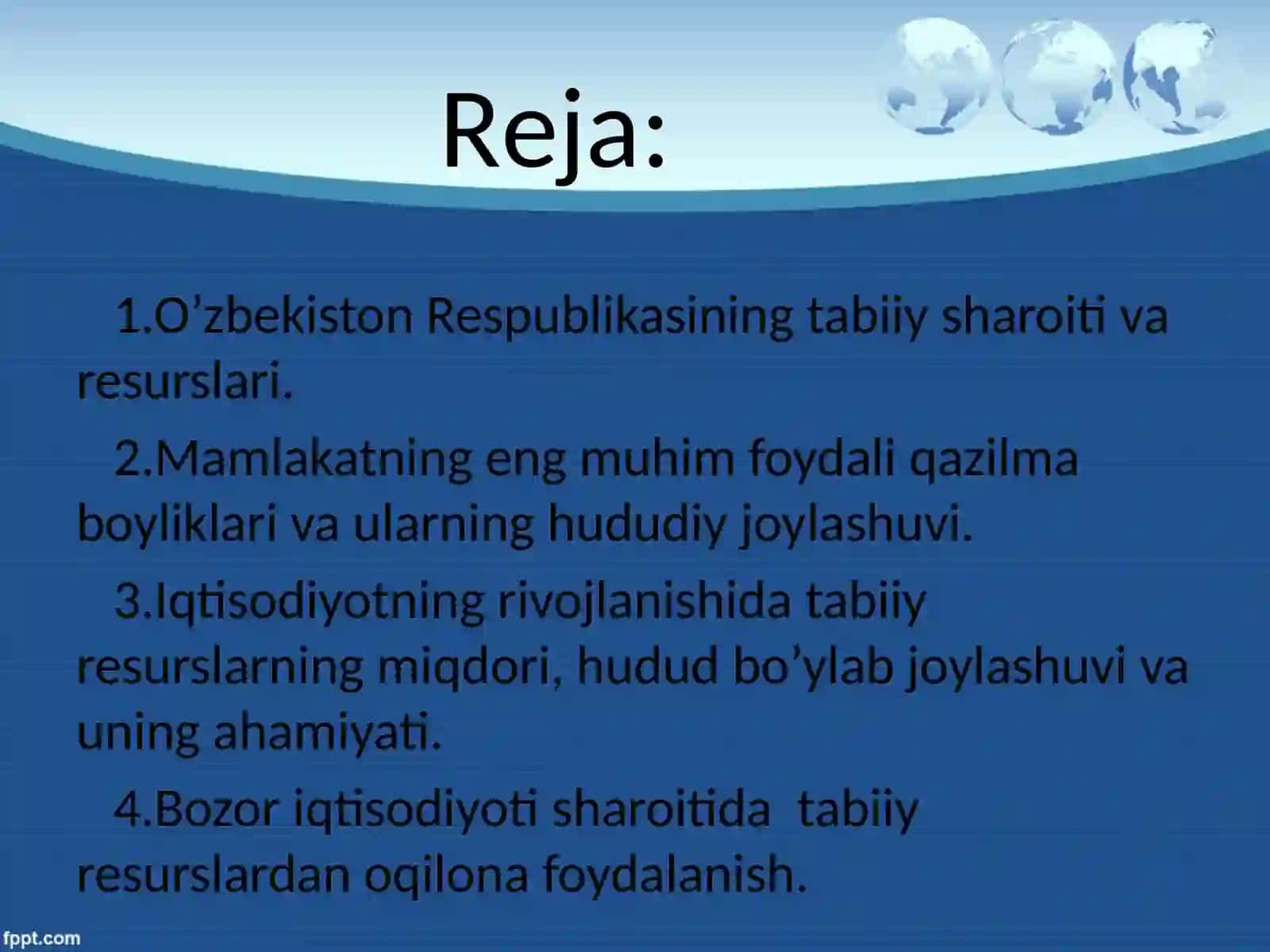 O’zbekistonning tabiiy resurslari, ulardan oqilona foydalanish, muhofaza qilish va takror ishlab chiqarish 3