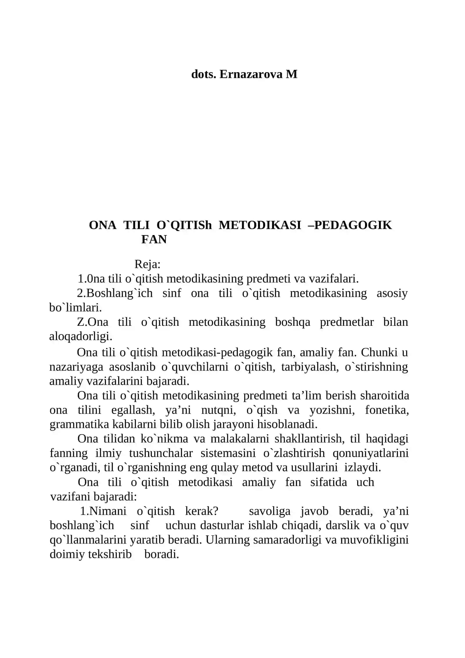 ONA TILI O`QITISh METODIKASI –PEDAGOGIK FAN 3