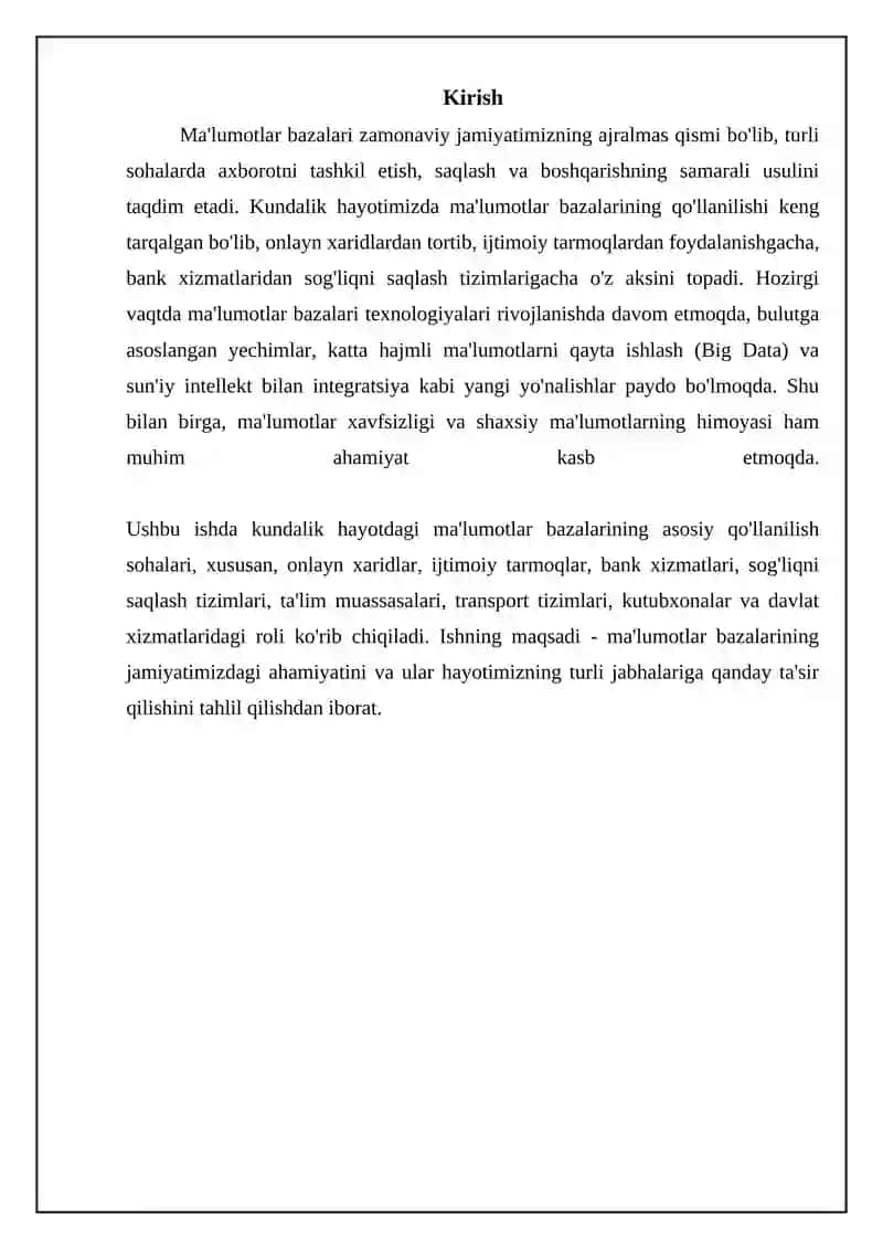Ma'lumotlar bazasining kundalik hayotda qo‘llaniladigan misollar 3