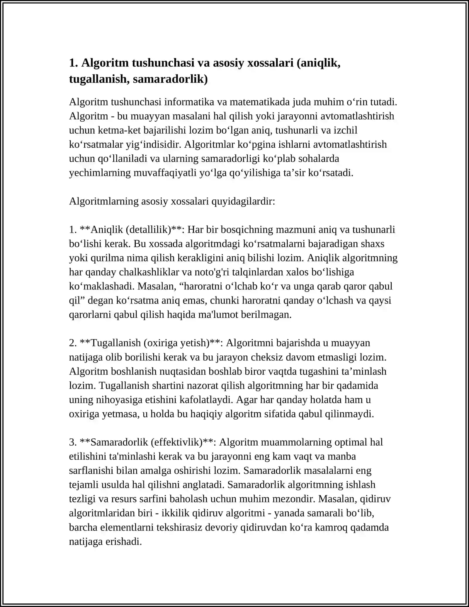 ALGORITM TURLARI, XOSSALARI 3