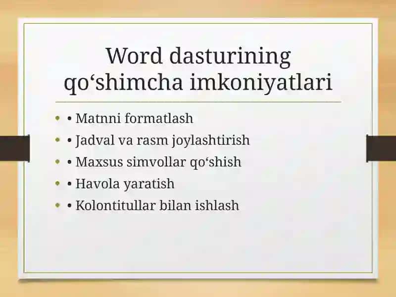 Word dasturining qo‘shimcha imkoniyatlari 3