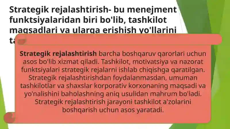 Strategik rejalashtirishning umumiy tasnifi va uning boshqaruvdagi ahamiyati 3