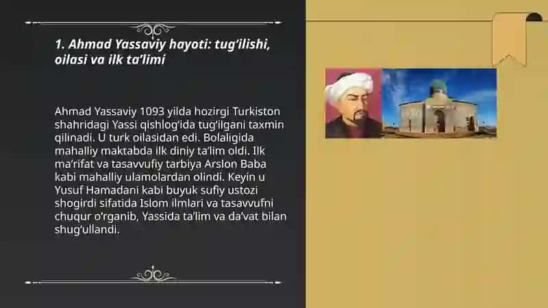 Ahmad Yassaviy hayoti va ijodi. Tasavvuf adabiyotida tutgan o'rni 3