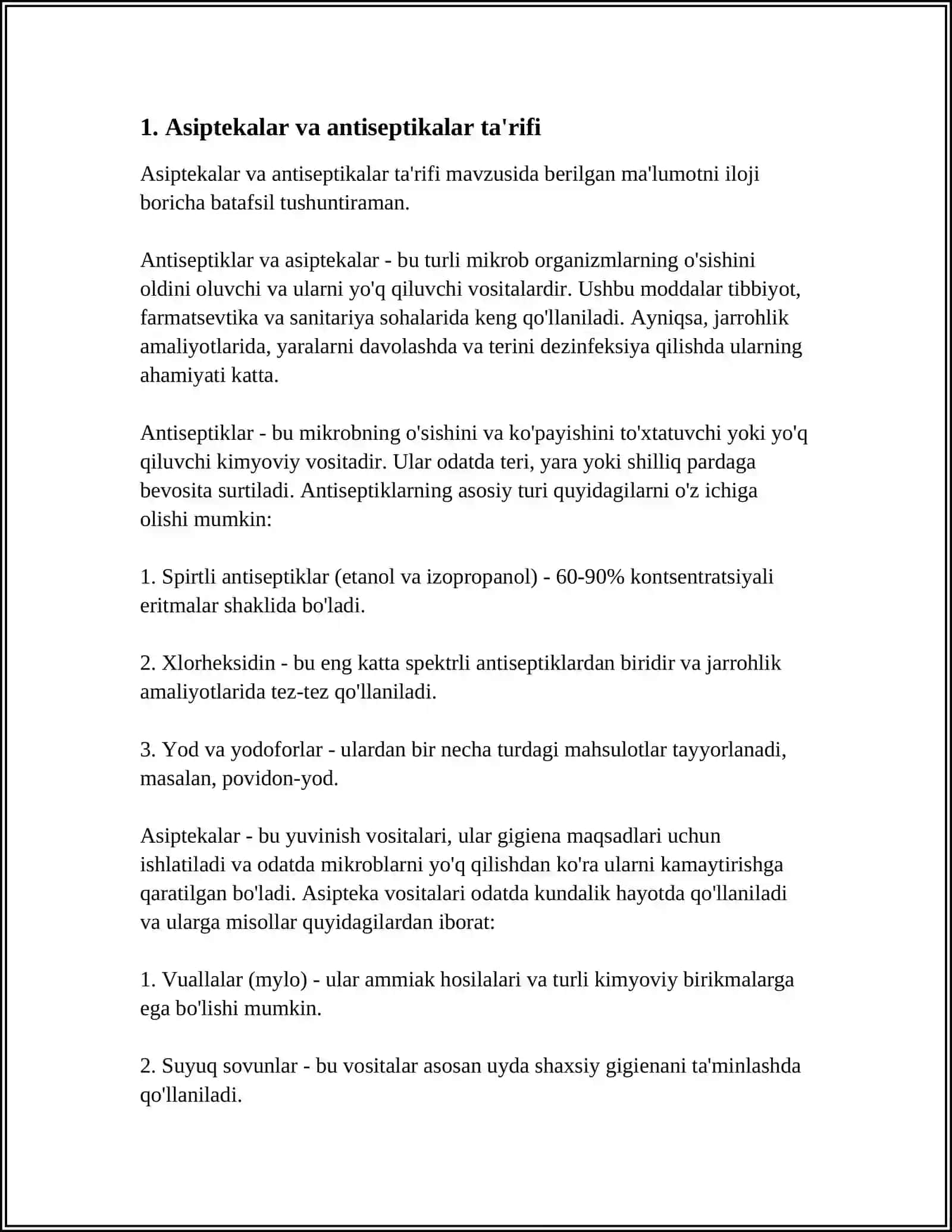 ASIPTEKA VA ANTISEPTIKA TAMOYILLARI. ULARNING TURLARI 3