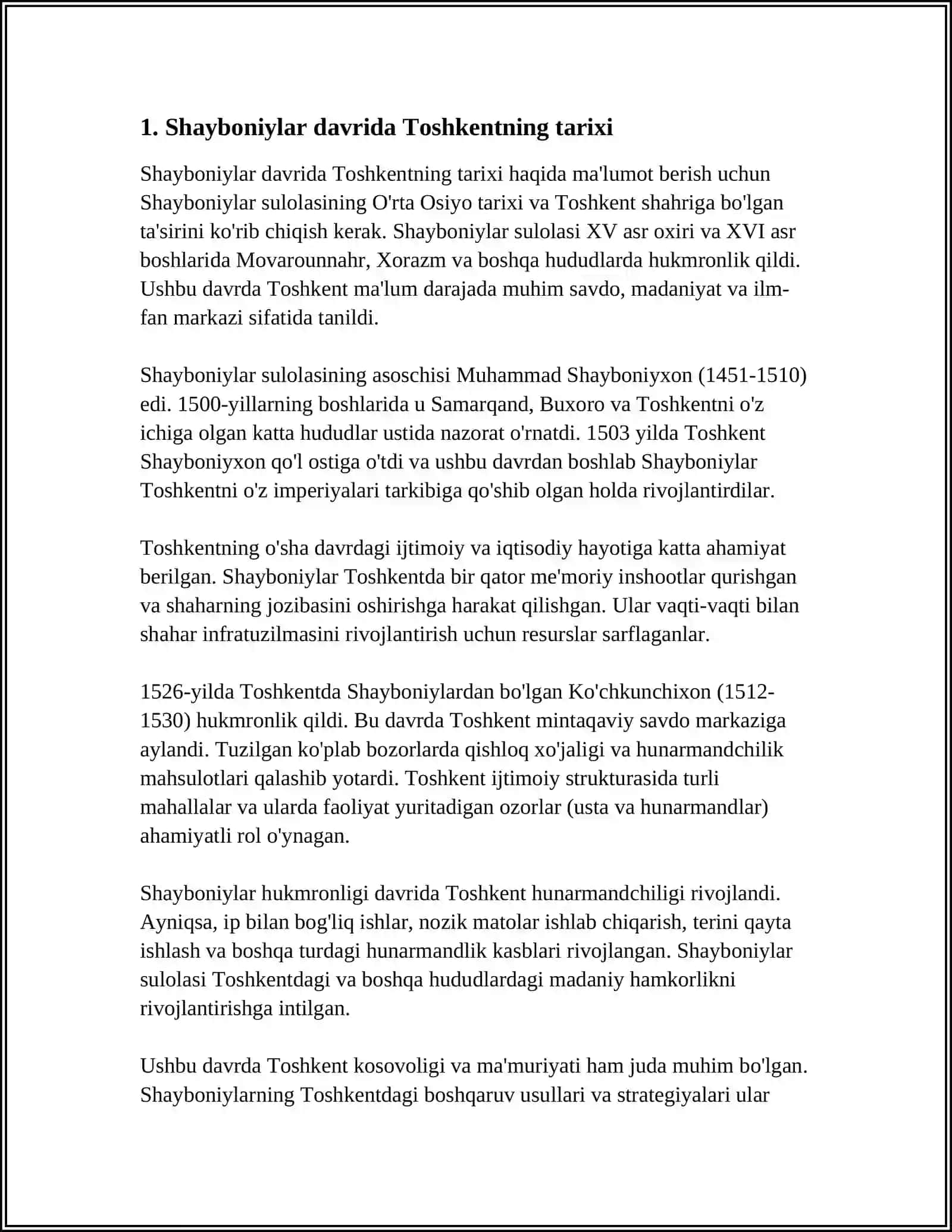 SHAYBONIYLAR DAVRIDA TOSHKENTDA QURILGAN TARIXIY MEMORIY YODGORLIKLAR 3