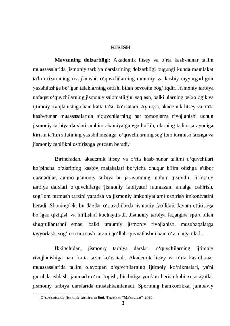 Akademik litsey va o'rta kasb-hunar ta`lim muassasalarida jismoniy tarbiya darslari (KURS ISHI) 3